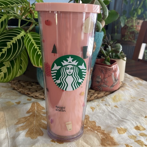 Rare Starbucks Ban.do Stay Cozy Sweater Weather 24oz Pink Tumbler Cup - Picture 1 of 8